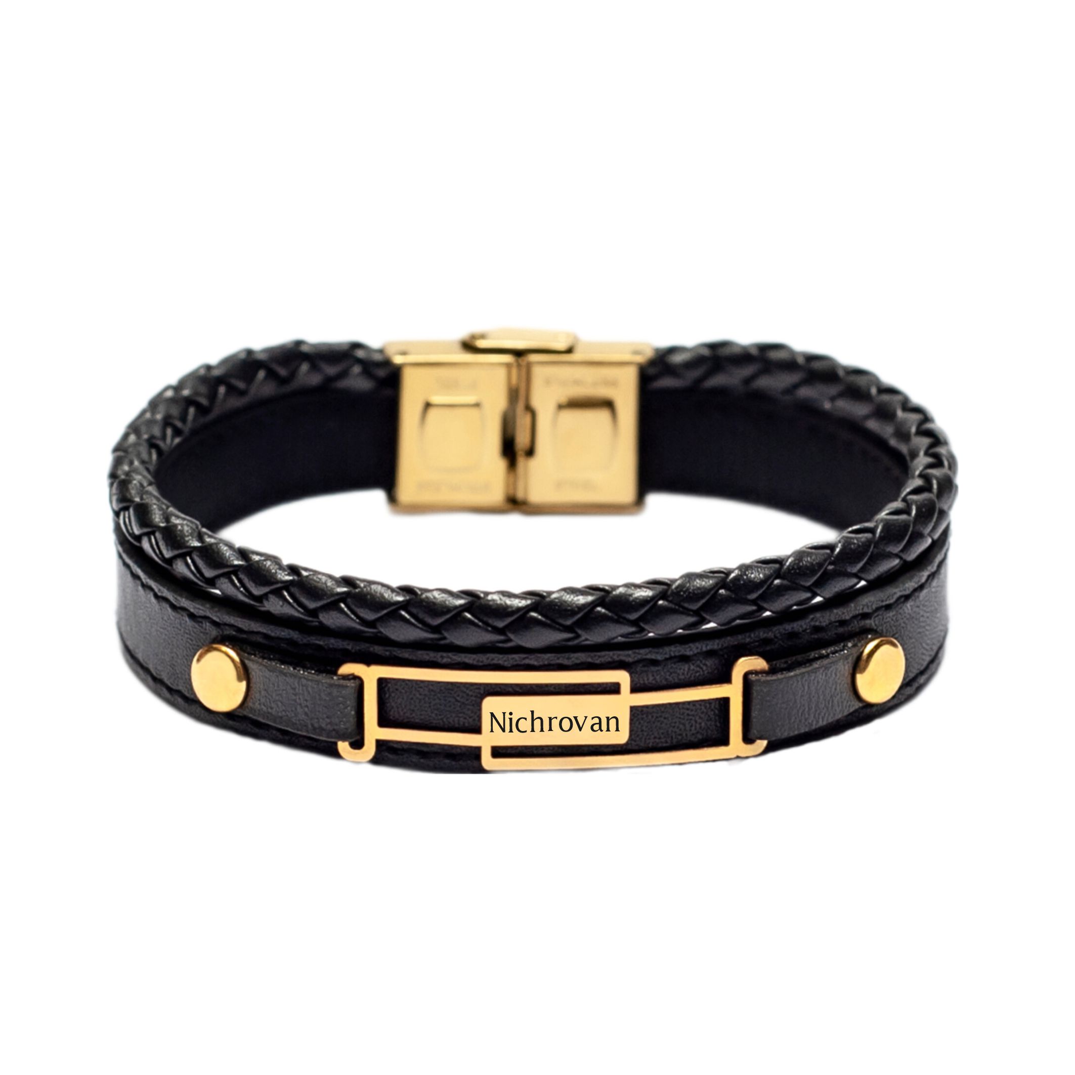 دستبند طلا 18 عیار مردانه لیردا مدل اسم نیچروان
