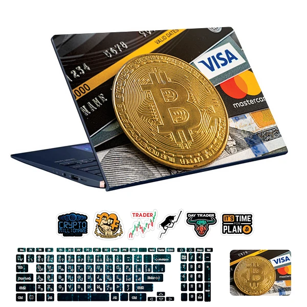 استیکر لپ تاپ توییجین و موییجین طرح Bitcoin کد 40 مناسب برای لپ تاپ 15.6 اینچ به همراه برچسب حروف فارسی کیبورد
