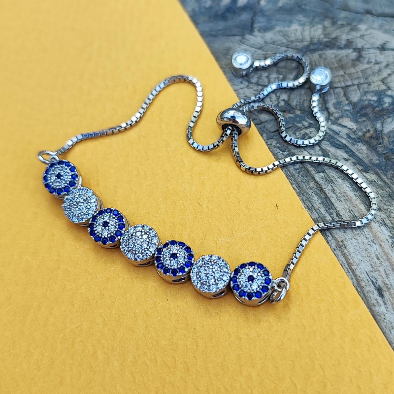 دستبند نقره زنانه مدل چشم نظر آسانسوری کد HW8071