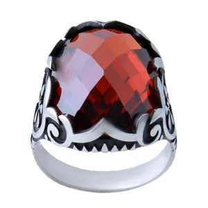 انگشتر نقره مردانه بازرگانی میلادی مدل سنگ کوارتز تراش جواهری رکاب ترک وارداتی  کد AM_618