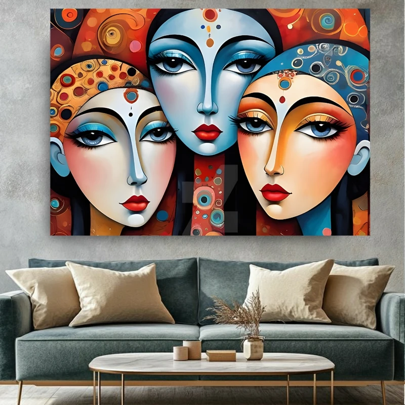 پوستر پارچه ای طرح مخمل  سه بانو مدل رنگارنگ کد BK27509