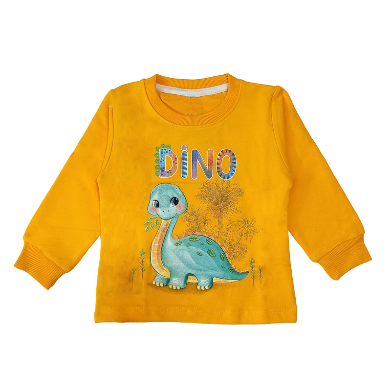 ست تی شرت و شلوار پسرانه مدل دایناسور مهربون کد 3534 رنگ زرد