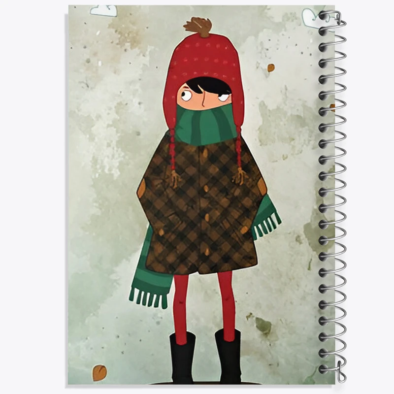 دفتر ژورنال نویسی 50 برگ خندالو مدل نقطه ای طرح دختر سرمایی کد F7395