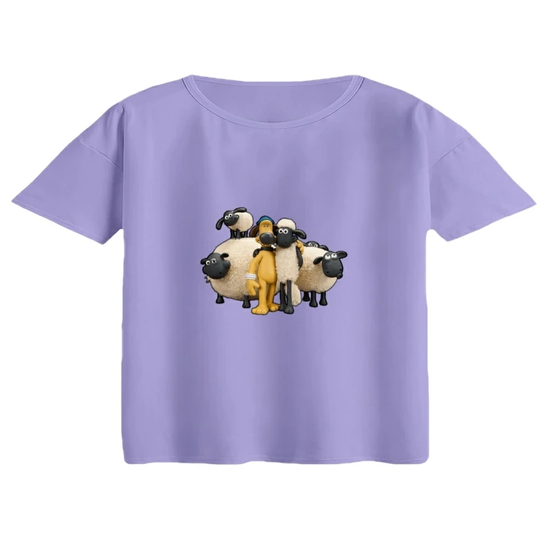 کراپ تی‌شرت آستین کوتاه زنانه مدل بره های ناقلا