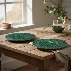 بشقاب غذا خوری سرامیکی بومی مدل ماربل مجموعه 2 عددی