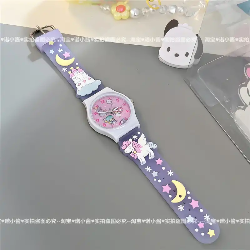 ساعت مچی عقربه ای بچگانه مدل بند سیلیکونی ضد حساسیت طرح یونیکورن اسب تک شاخ