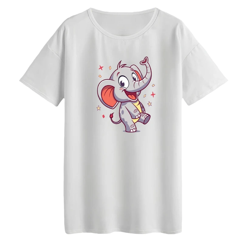 تی‌شرت لانگ آستین کوتاه زنانه مدل فیل کارتونی کد 01