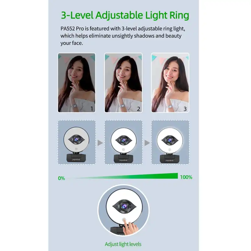 وب کم پاپالوک مدل 60FPS with Ring Light and Tripod