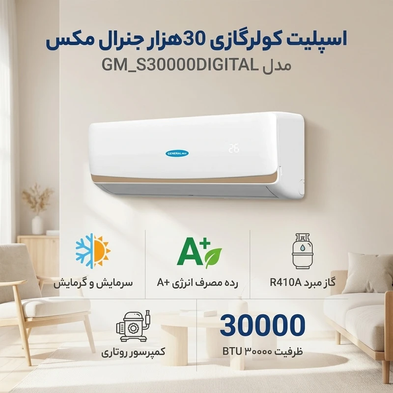عکس شماره 2 : اسپلیت کولرگازی 30هزار جنرال مکس مدل gm_s30000digital