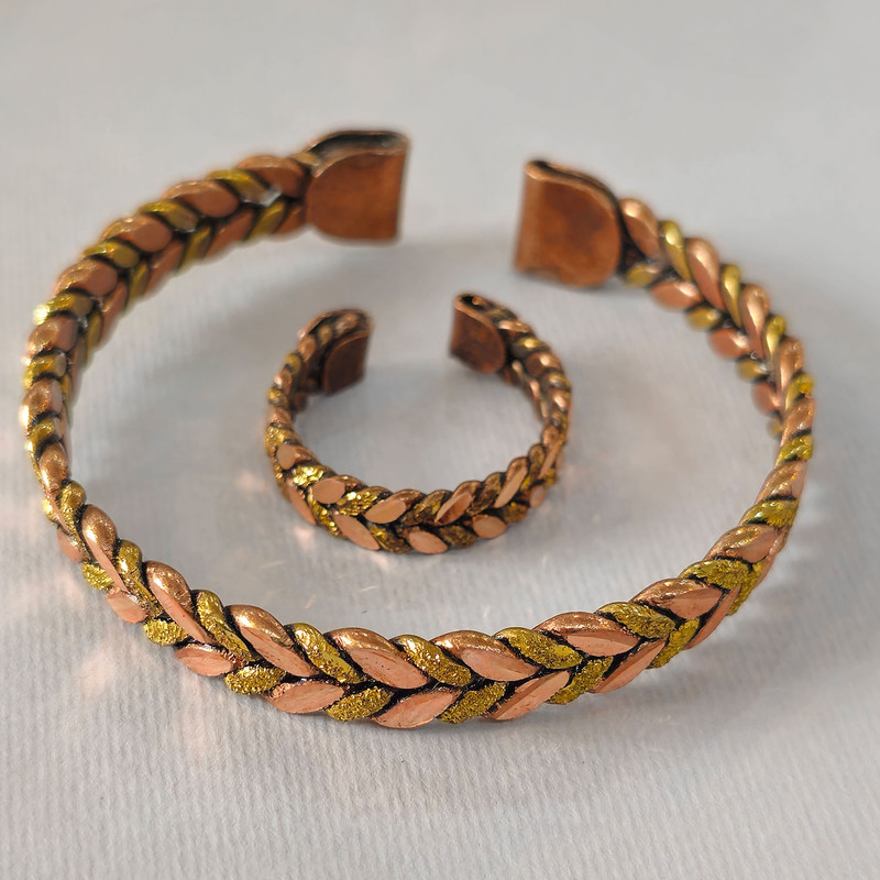 ست انگشتر و دستبند دست ساز زنانه مدل گندمی کد S047