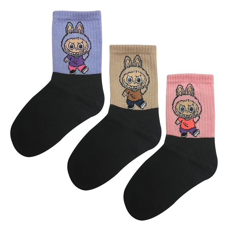 جوراب ساق بلند دخترانه تن پوش هنگامه مدل پنبه کش اسپرت لبوبو مجموعه 3 عددی