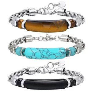 دستبند مردانه گالری گوهرسنگ مدل سنگ طبیعی کد GS1476PLUS_3 مجموعه سه عددی