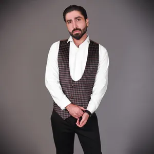 جلیقه مردانه مدل مخمل چهارخانه رنگ نسکافه ای