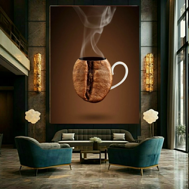 تابلو بوم طرح مخمل دانه قهوه مدل فنجان قهوه کد AS1020