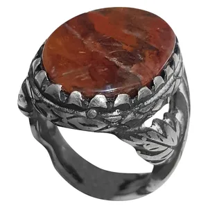 انگشتر نقره مردانه مدل عقیق سلیمانی شجر سنگ دریایی کد ASSD2018