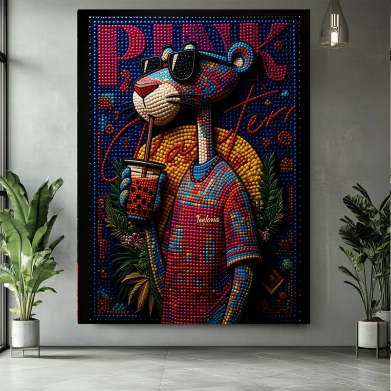 پوستر پارچه ای طرح مخمل بافت مدل پلنگ صورتی کد BK25010