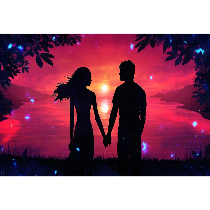 تابلو شاسی مدل غروب آفتاب و ساحل و عشق و علاقه T6373