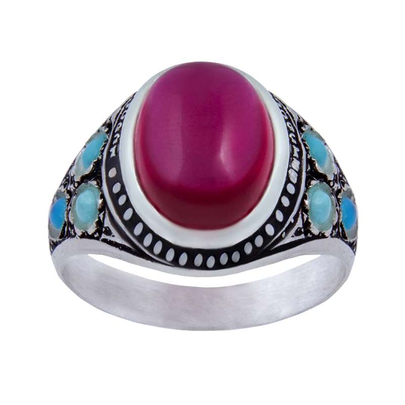 انگشتر نقره مردانه مدل یاقوت مخراج فیروزه کد AM_045