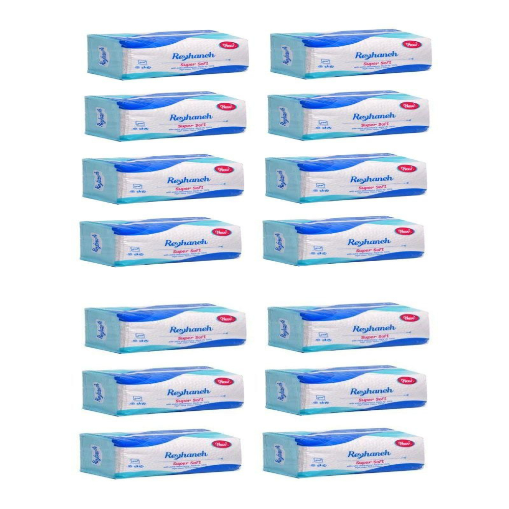 دستمال کاغذی 100 برگ دو لایه ریحانه مدل اقتصادی بسته 14 عددی