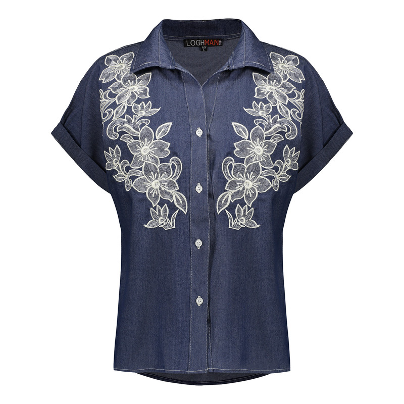 بلوز آستین کوتاه زنانه مدل افه اسپرت بهاری با گلدوزی برجسته کد 1017