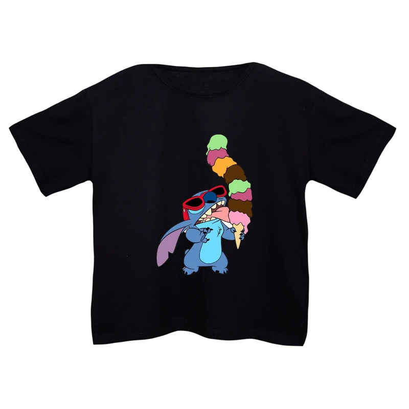 کراپ‌تی شرت آستین کوتاه زنانه مدل هیولا کوچولو و بستنی