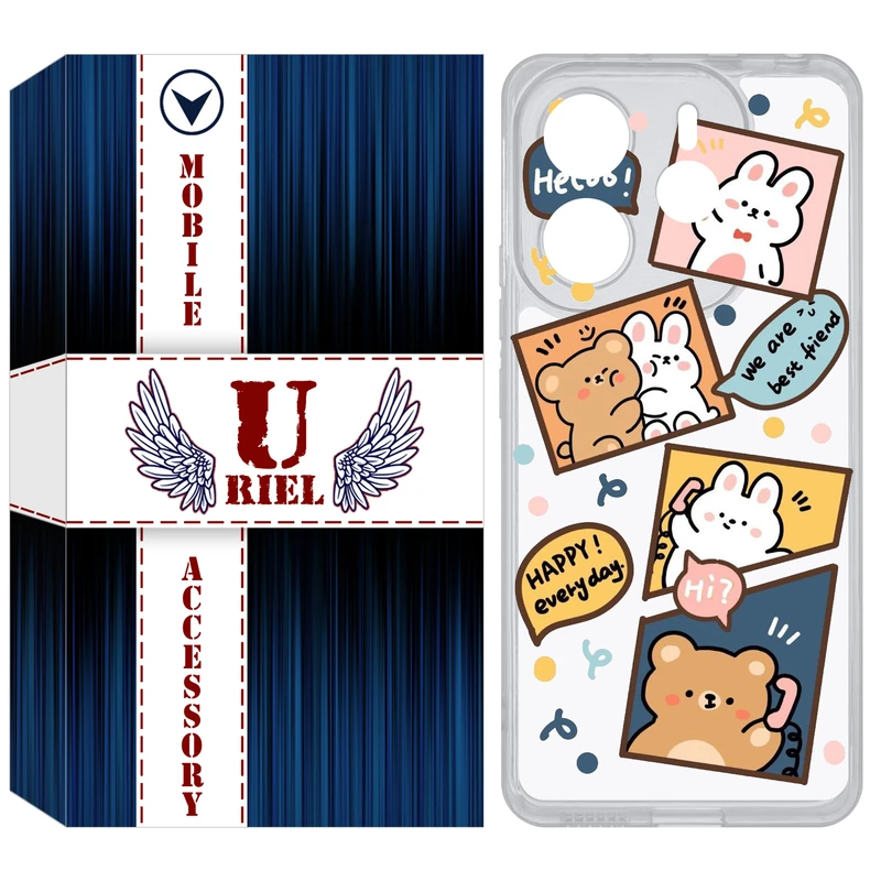 کاور یوریل مدل Clear کد 19 طرح خرگوش و خرس مناسب برای گوشی موبایل شیائومی Redmi Note 14 4G