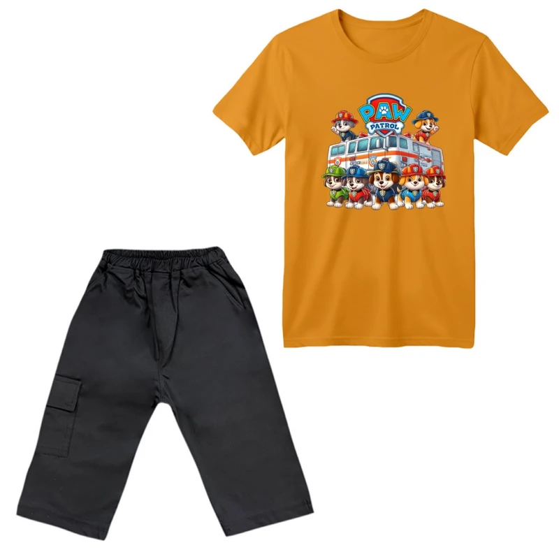 ست تی‌شرت آستین کوتاه و شلوارک پسرانه مدل سگ نگهبان کد 1