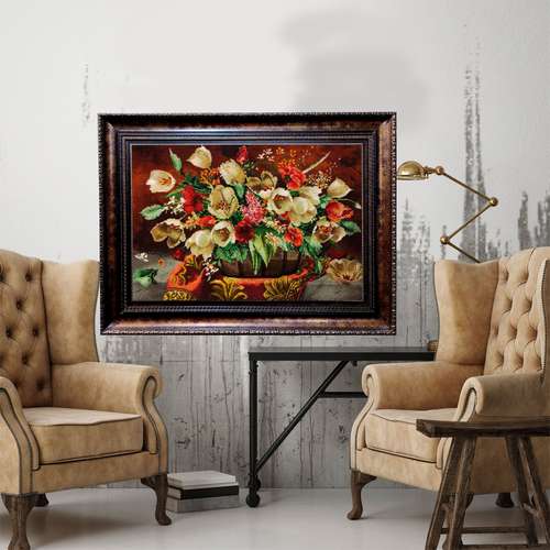 تابلو فرش دستباف طرح سبد گل لاله مدل 173