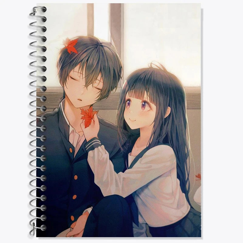 دفتر زبان 50 برگ خندالو مدل دو خط طرح چیتاندا و اورکی انیمه هیوکا Hyouka کد 17072