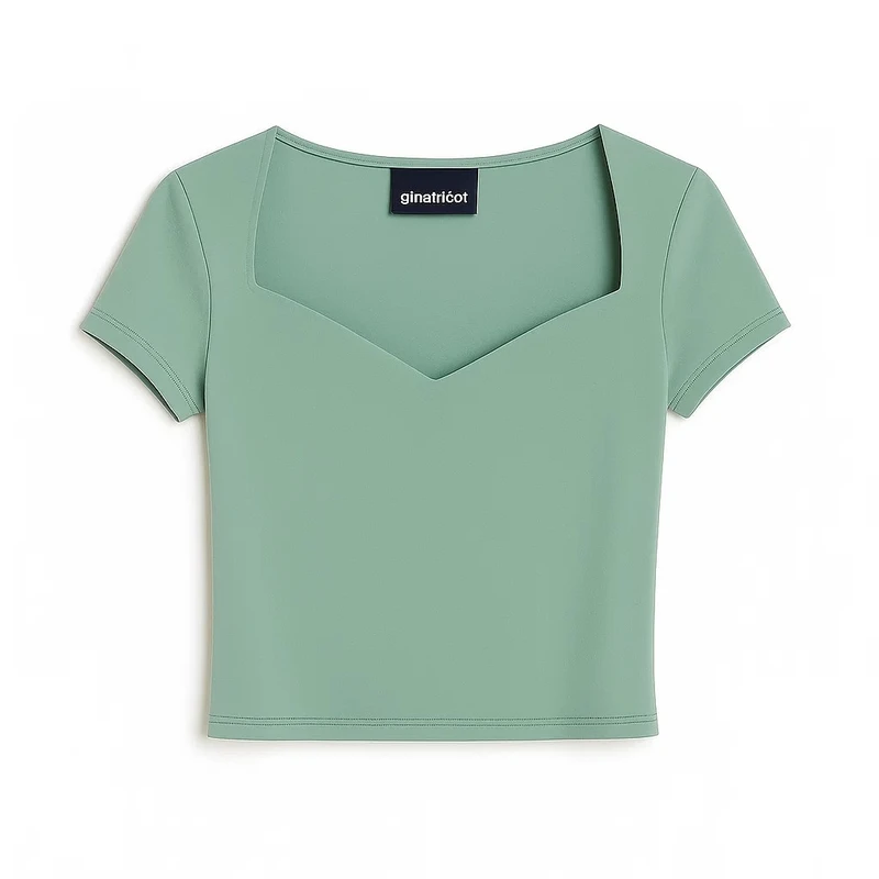 کراپ بلوز آستین کوتاه یقه دلبری زنانه جیناتریکات مدل 11575