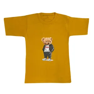 تی شرت آستین کوتاه پسرانه مدل خرس ورزشی رنگ خردلی