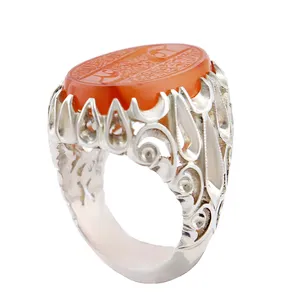 انگشتر نقره مردانه بازرگانی میلادی مدل رکاب دست ساز استادتاج خطاطی علی استاد کاوه سنگ عقیق کد AM_2784