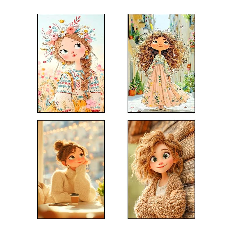 تابلو شاسي کارنيکا طرح دخترانه فانتزی کد 91336 مجموعه 4 عددی
