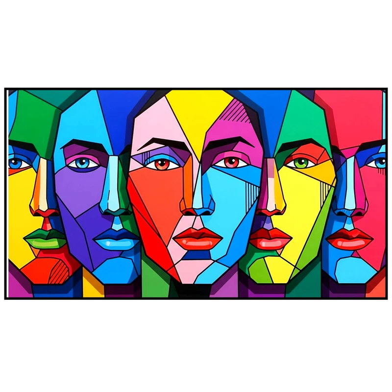 فرش پارچه‌ای مدل فرشینه طرح چهره های سرامیکی مدل رنگارنگ کد AR3060819