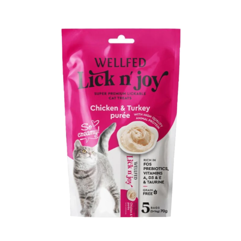 تشویقی گربه ولفد مدل تقویت سیستم گوارش طعم مرغ و بوقلمون بسته 5 عددی