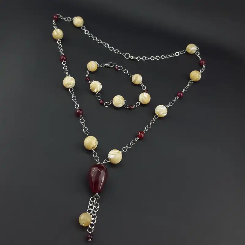 نیم ست زنانه مدل صدف عقیق یاقوتی کد 42