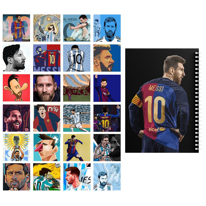 دفتر نقاشی باژیکان طرح فوتبالی مسی کد 20100673 به همراه فتوکارت مجموعه 24 عددی