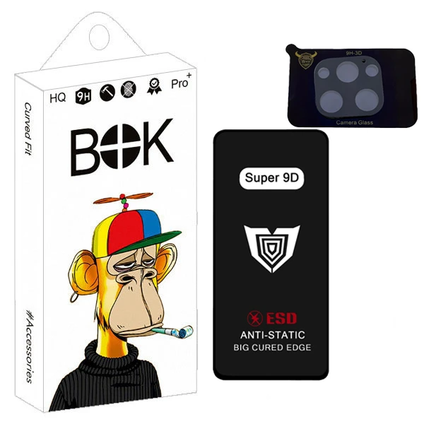محافظ صفحه نمایش بوک مدل Super 9D Touch مناسب برای گوشی موبایل موبایل اپل Iphone 12 Pro max به همراه محافظ لنز دوربین