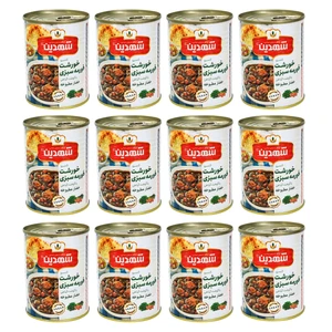 کنسرو خورشت قرمه سبزی با گوشت گیاهی شهدین - 370 گرم بسته 12 عددی