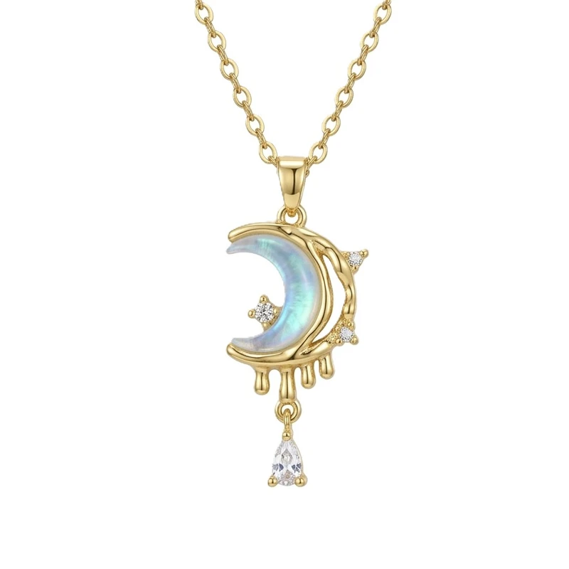 گردنبند زنانه طرح ماه نگین دار مدل luna gold