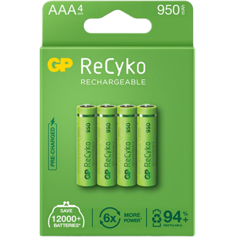 باتری نیم قلمی قابل شارژ جی پی مدل Rechargeable Recyko 950  بسته چهار عددی