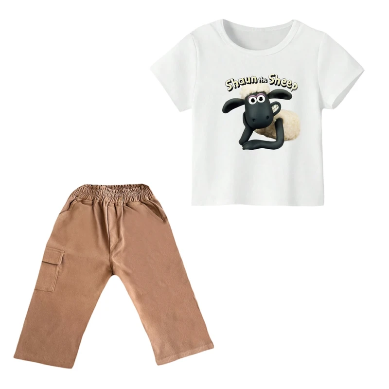 ست تی شرت و شلوارک پسرانه مدل گوسفند ناقلا رنگ سفید