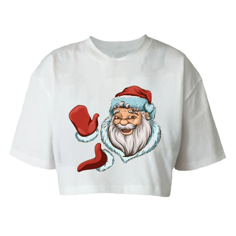 کراپ‌تاپ آستین کوتاه زنانه مدل c498 طرح کریسمس