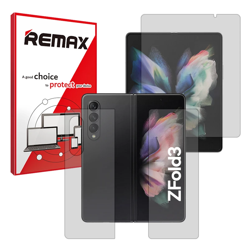 محافظ صفحه نمایش شفاف ریمکس مدل Resistant مناسب برای گوشی موبایل سامسونگ Galaxy Z Fold 3 به همراه محافظ پشت گوشی