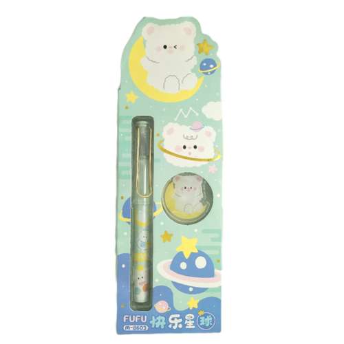 خودنویس مدل FuFu طرح خرس فضانورد به همراه جاکلیدی و جوهر یدک مجموعه 6 عددی