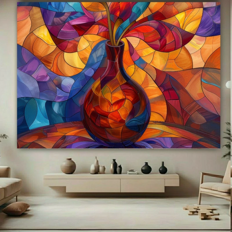 پوستر پارچه ای طرح مخمل  نقاشی گلدان مدل موزاییکی کد FP106725