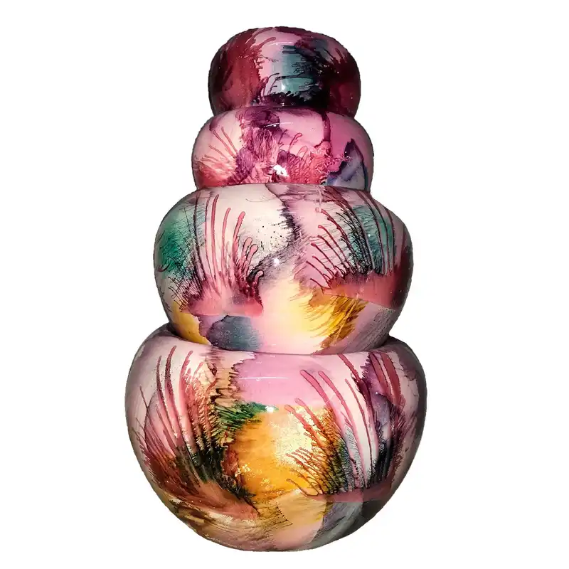 گلدان سفالی طرح پر طاووسی کد A106 مجموعه 4 عددی