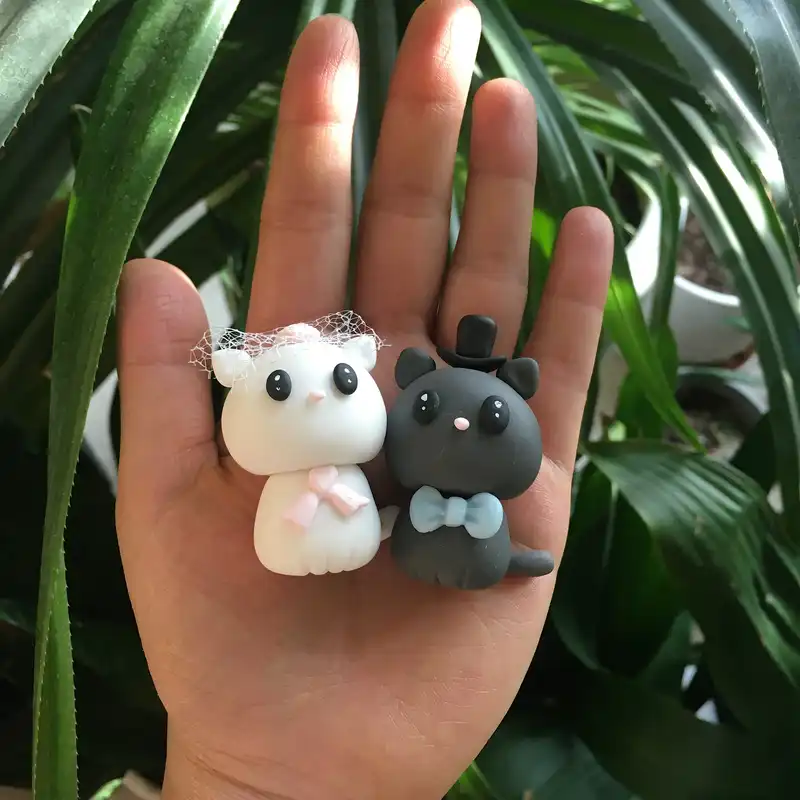 مجسمه مدل گربه طرح عروس و داماد مجموعه 2 عددى