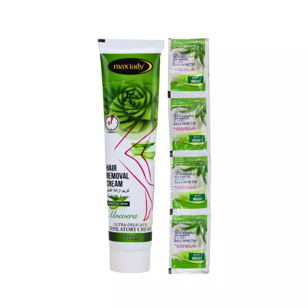 کرم موبر مکس لیدی مدل آلوئه ورا حجم 120 میلی لیتر به همراه لوسیون آلوئه ورا حجم 5 میلی لیتر بسته 4 عددی