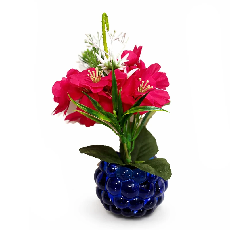 گلدان به همراه گل مصنوعی مدل تیارا توپی BLUE